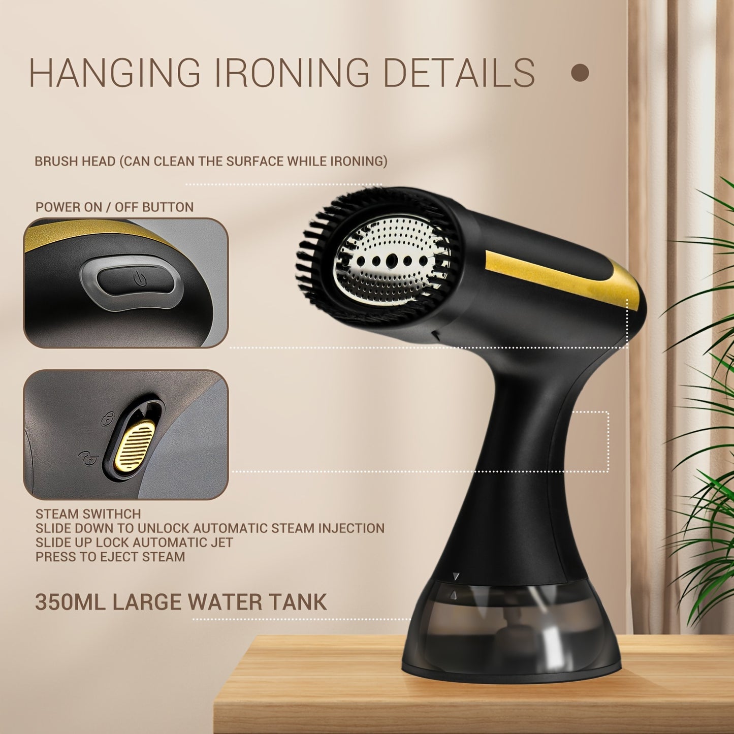 1500W Portable Garment Steamer - 230V, European Plug, Plastic, Wrinkle Removal for Clothes
