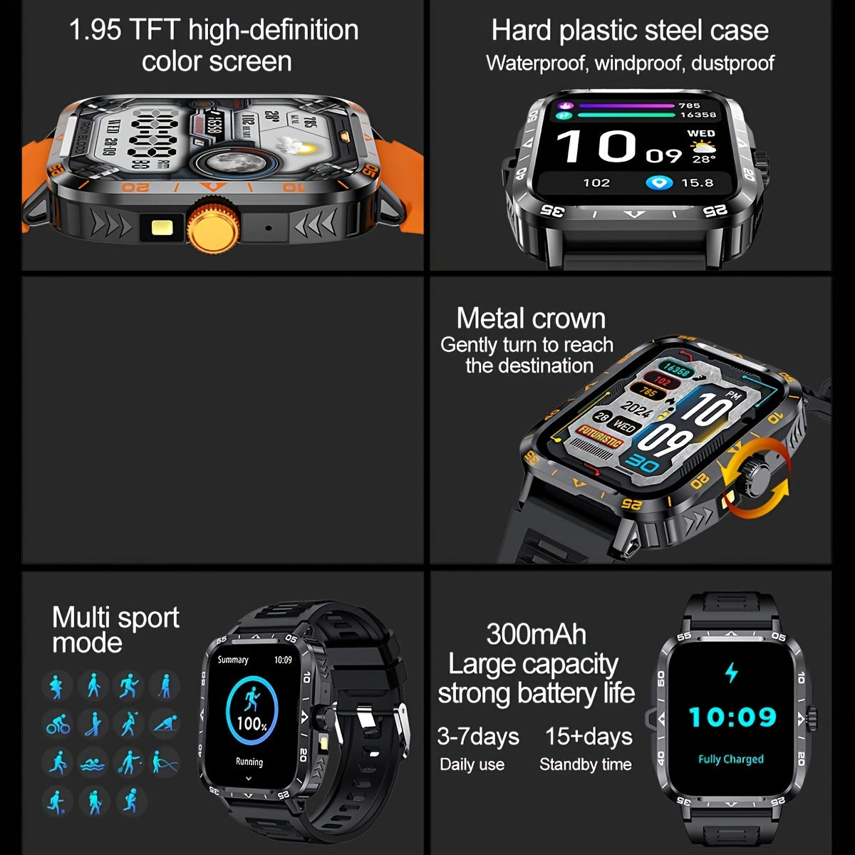 1.95-inch Smart Watch with LED Flashlight,