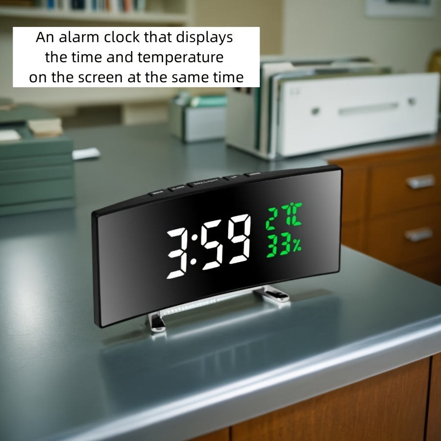 1pc 6.6-Inch Multifunctional LED Alarm Clock with a Curved Large Screen Display