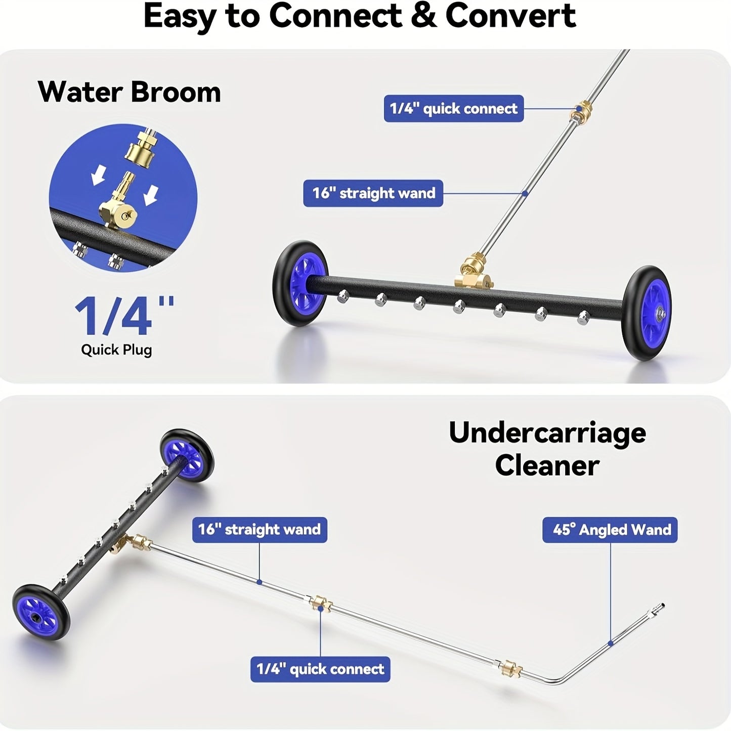 Blue High Pressure Washer for Chassis, 2-in-1 with 7-Hole Nozzle, 1/4" Quick Connect,, Lawn & Garden Tool