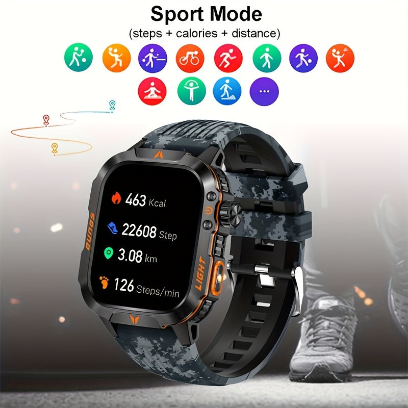 Brand New Stylish Square Men'S Outdoor Sports Smart Watch Wireless Call Flashlight AI Voice Assistant