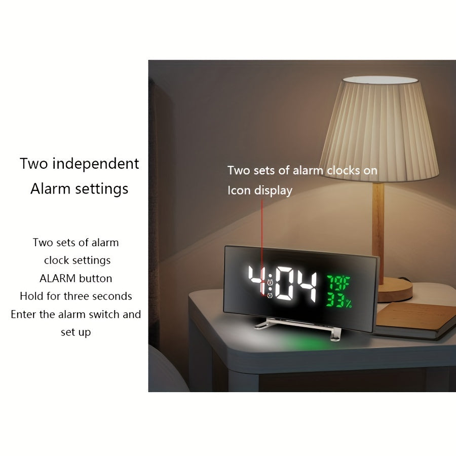 1pc 6.6-Inch Multifunctional LED Alarm Clock with a Curved Large Screen Display