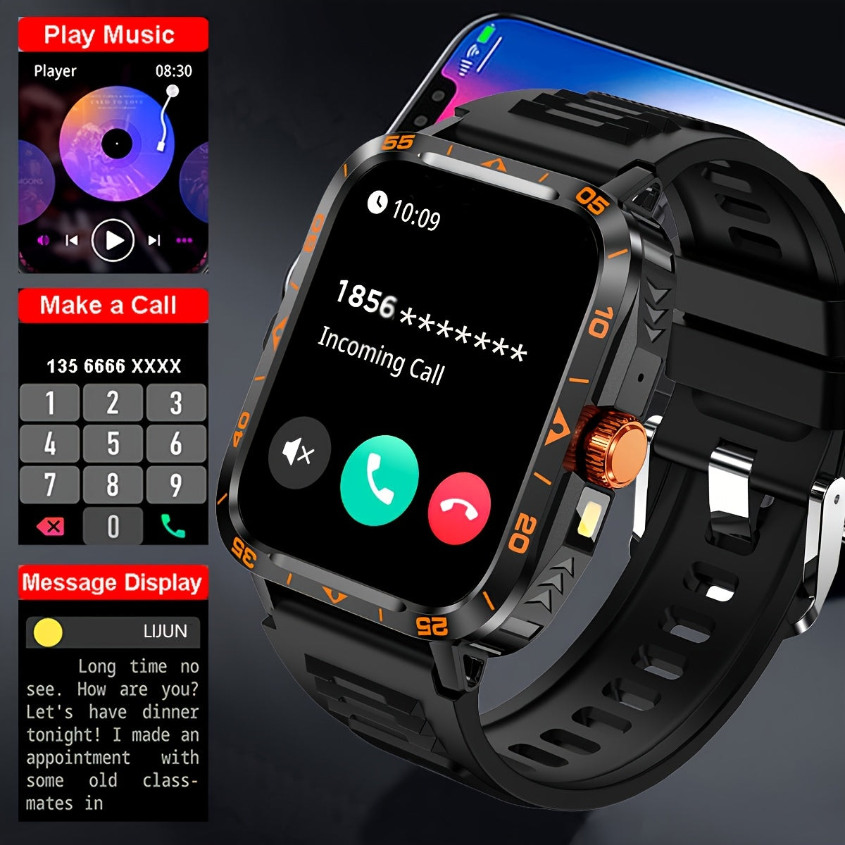 1.95-inch Smart Watch with LED Flashlight,