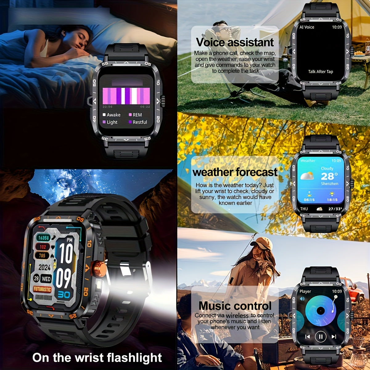 1.95-inch Smart Watch with LED Flashlight,