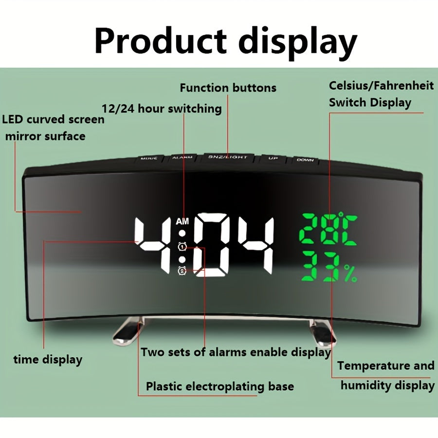 1pc 6.6-Inch Multifunctional LED Alarm Clock with a Curved Large Screen Display