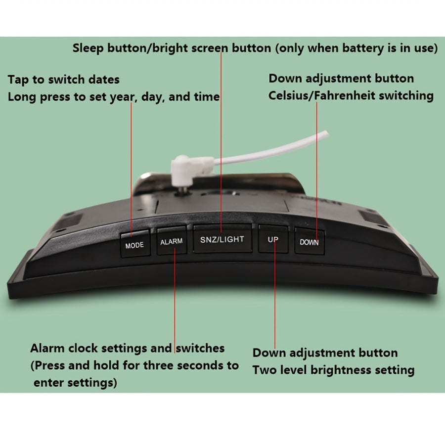 1pc 6.6-Inch Multifunctional LED Alarm Clock with a Curved Large Screen Display