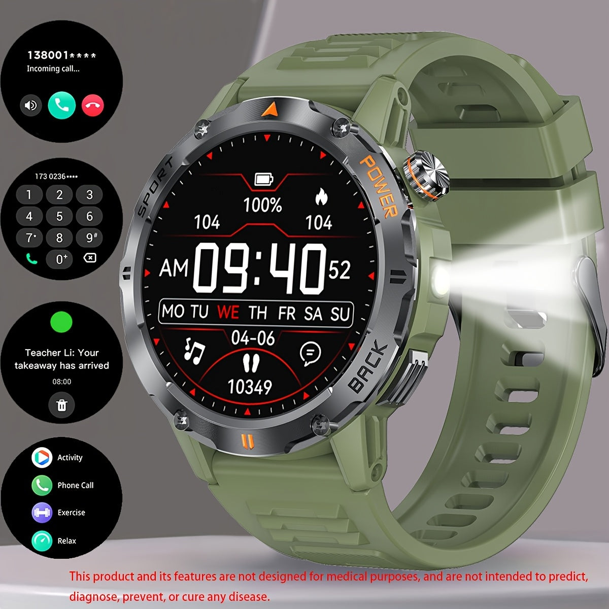 COIUSOR Men'S Smartwatch 1.53-Inch, Wireless Calling, LED Flashlight, Syncs Smartphone Information