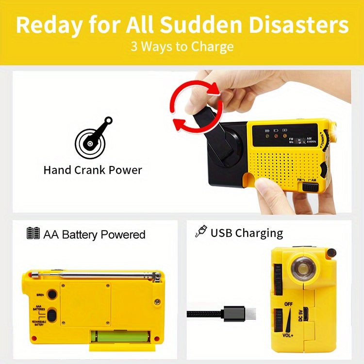 Emergplan Classic Portable Mini Hand Crank Emergency Radio with LED Flashlight