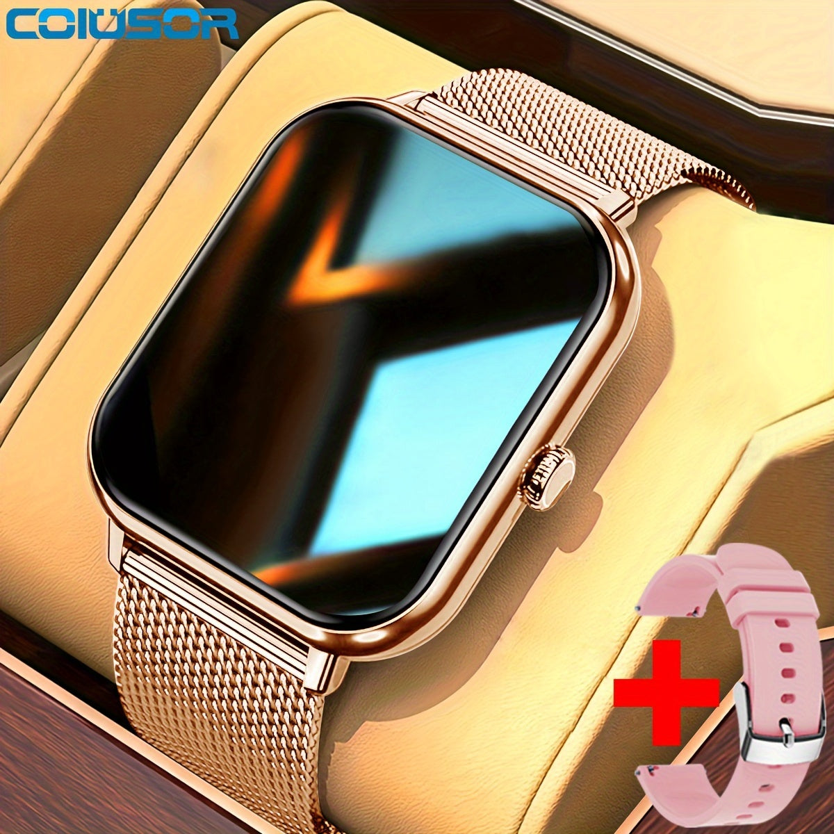 Smart Watch - 4.65cm HD Display, Golden-Tone Mesh Band,, Wireless, Sedentary Alert