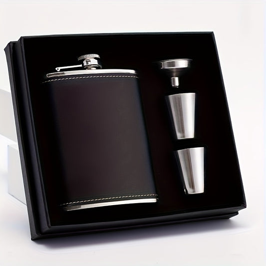 A Black Leather Wine Bottle Gift Box Set