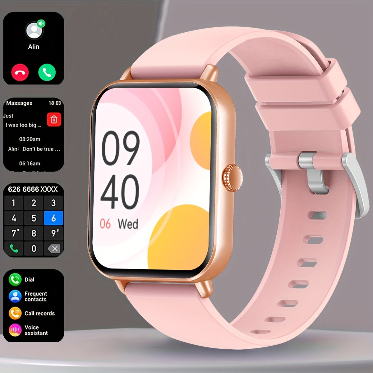 Smart Watch - 4.65cm HD Display, Golden-Tone Mesh Band,, Wireless, Sedentary Alert