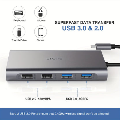 11in 1 USB C Docking Station, Compact Multi-Function Hub