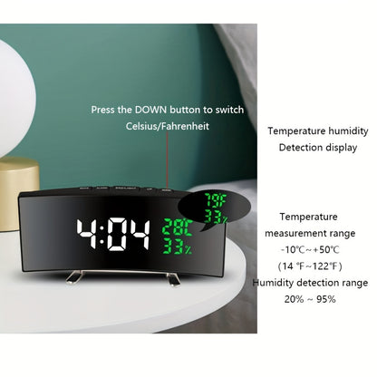1pc 6.6-Inch Multifunctional LED Alarm Clock with a Curved Large Screen Display