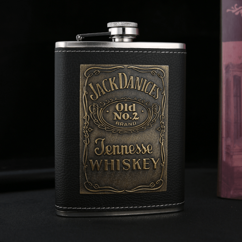Leather Square Flask - Stainless Steel Flask with Original Tennessee Embossed