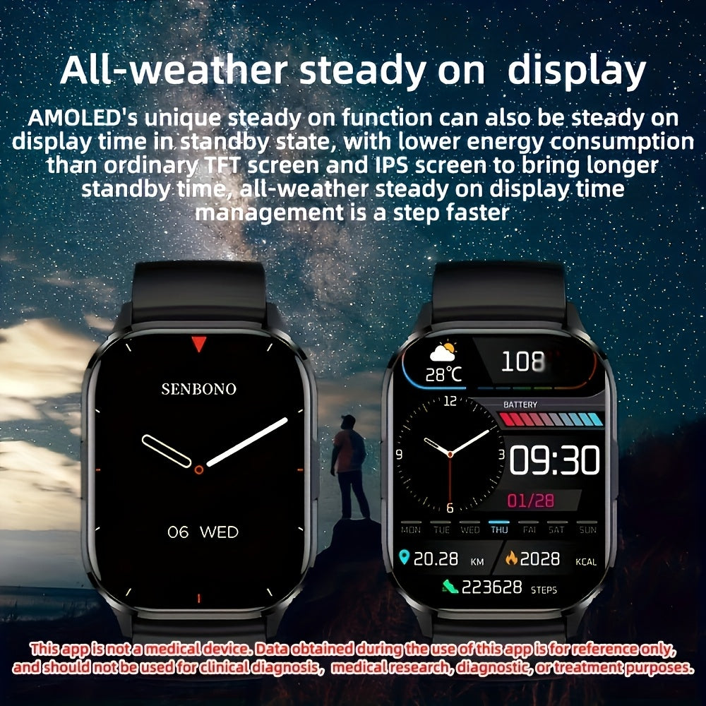 SENBONO Smart Watch - 5.11cm Amoled HD Display, Wireless Calls, Customizable Faces