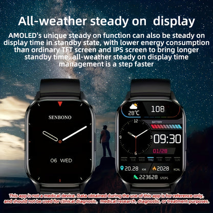 SENBONO Smart Watch - 5.11cm Amoled HD Display, Wireless Calls, Customizable Faces