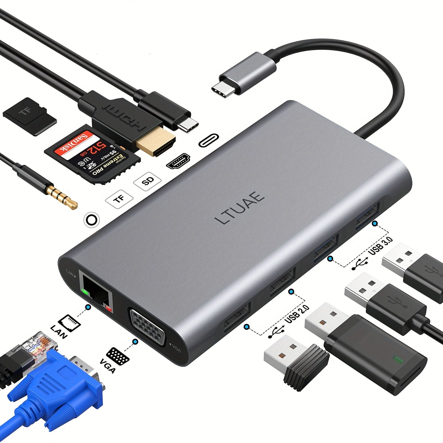 11in 1 USB C Docking Station, Compact Multi-Function Hub