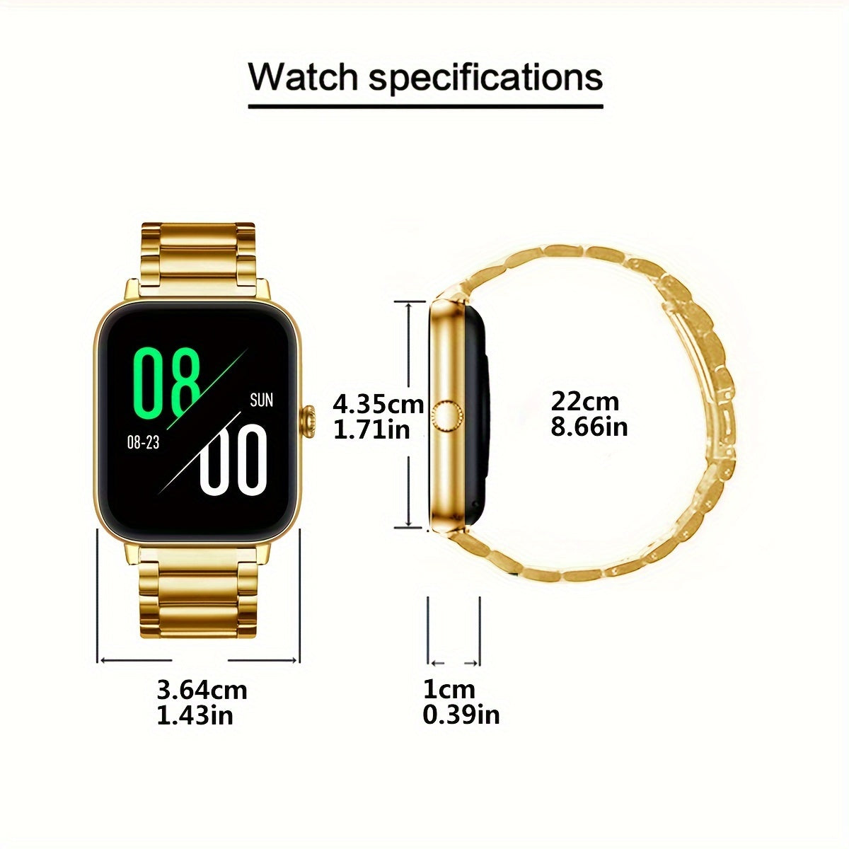 Smart Watch - 4.65cm HD Display, Golden-Tone Mesh Band,, Wireless, Sedentary Alert