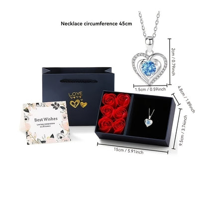 1 Box of Eternal Rose Soap, Exquisite Gift Set with Light Luxury Ocean Heart Pendant Necklace and Minimalist Sea Blue Heart Collarbone Chain Accessory. Perfect for Mother's Day, Valentine's Day, Girlfriend Shopping Festival,