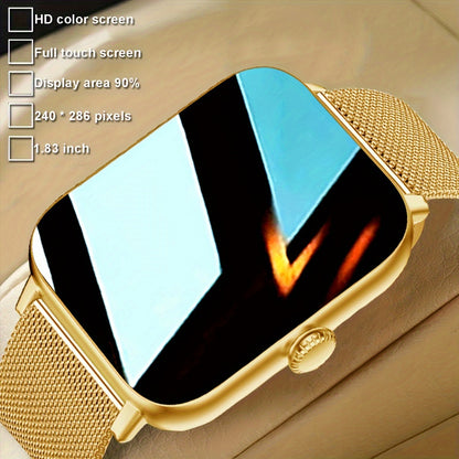 Smart Watch - 4.65cm HD Display, Golden-Tone Mesh Band,, Wireless, Sedentary Alert