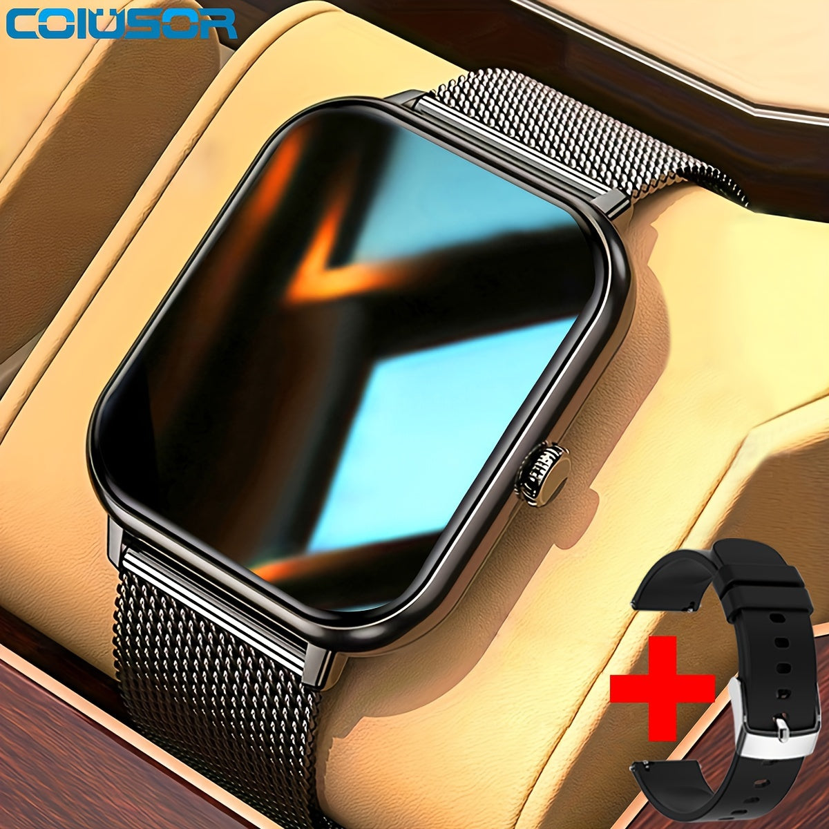 Smart Watch - 4.65cm HD Display, Golden-Tone Mesh Band,, Wireless, Sedentary Alert