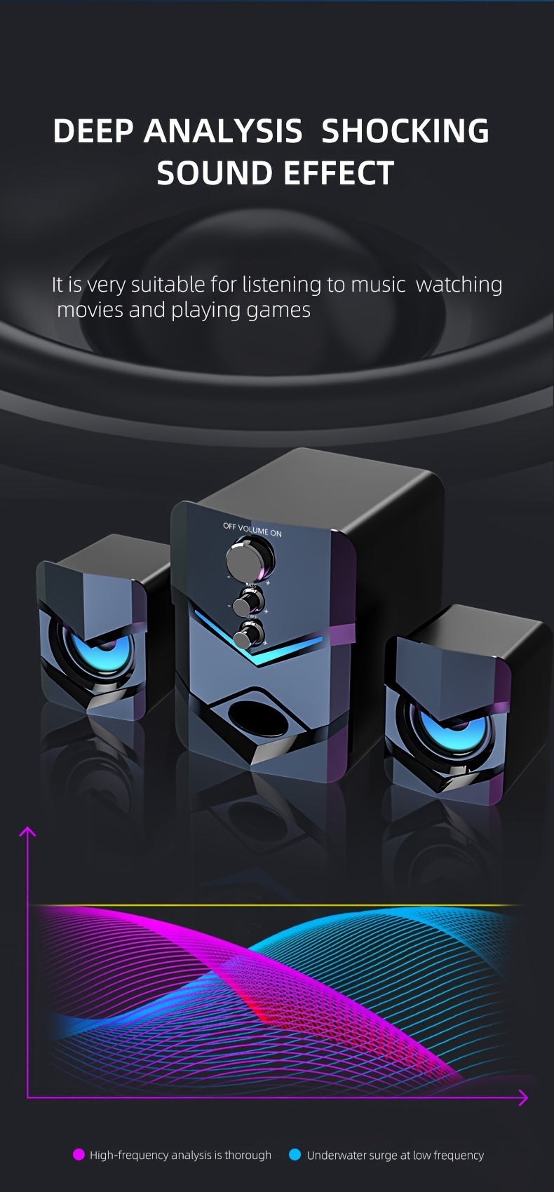 High-Quality 2.1 Stereo Desktop Speaker with LED Ambient Lighting