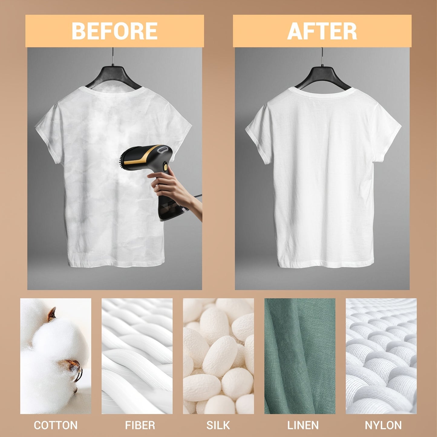 1500W Portable Garment Steamer - 230V, European Plug, Plastic, Wrinkle Removal for Clothes