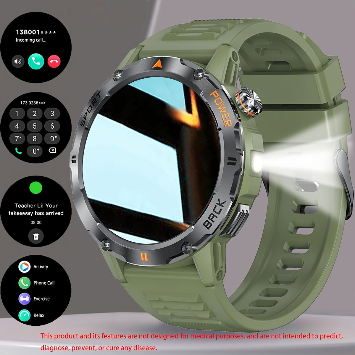 COIUSOR Men'S Smartwatch 1.53-Inch, Wireless Calling, LED Flashlight, Syncs Smartphone Information