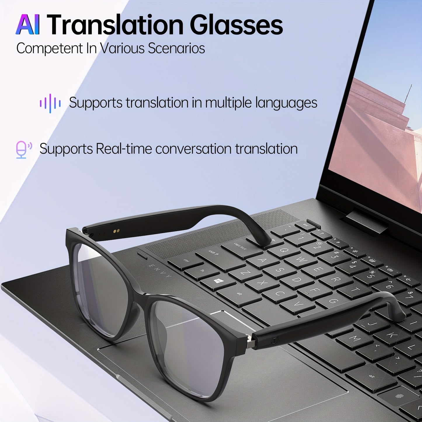Smart Glasses with 144 Languages, Blue Light Filtering Polarized Lenses, Low Latency Audio
