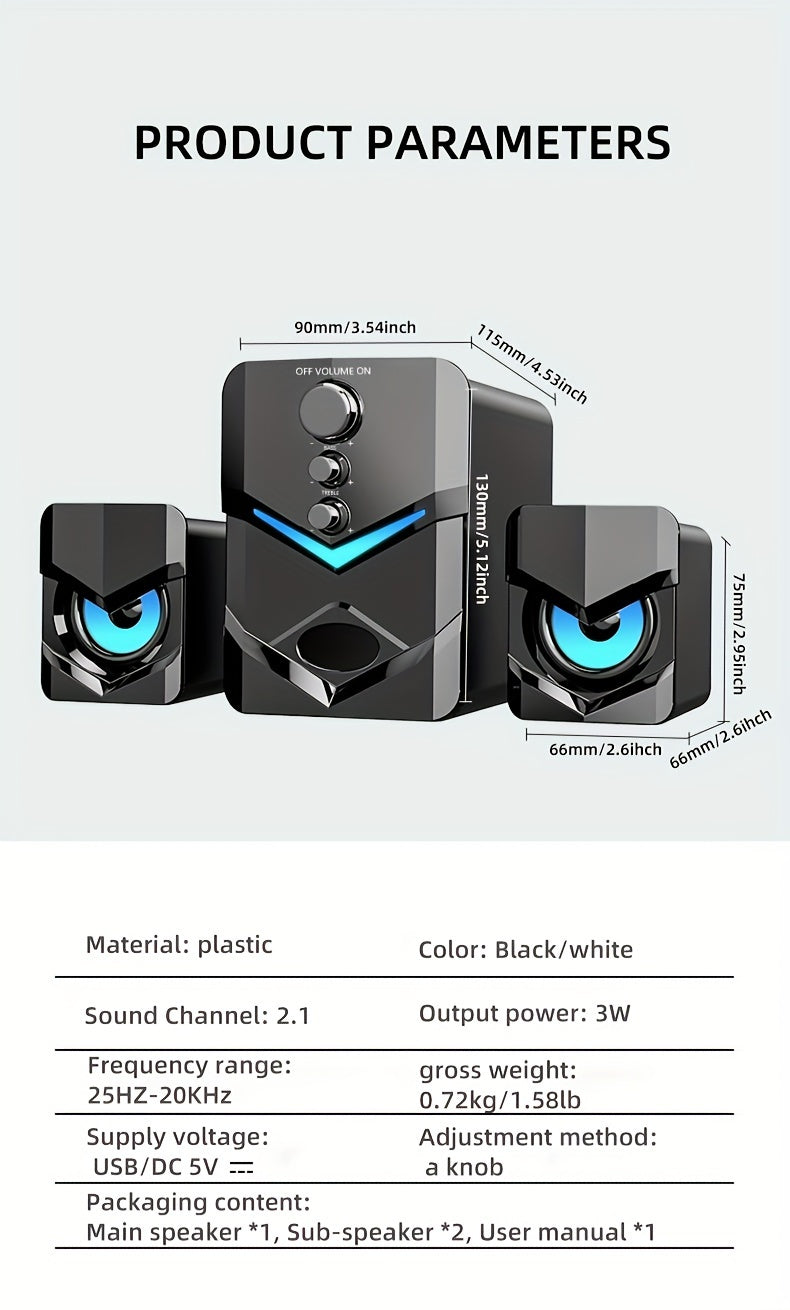High-Quality 2.1 Stereo Desktop Speaker with LED Ambient Lighting
