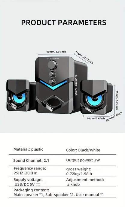 High-Quality 2.1 Stereo Desktop Speaker with LED Ambient Lighting
