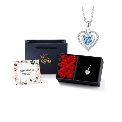 1 Box of Eternal Rose Soap, Exquisite Gift Set with Light Luxury Ocean Heart Pendant Necklace and Minimalist Sea Blue Heart Collarbone Chain Accessory. Perfect for Mother's Day, Valentine's Day, Girlfriend Shopping Festival,
