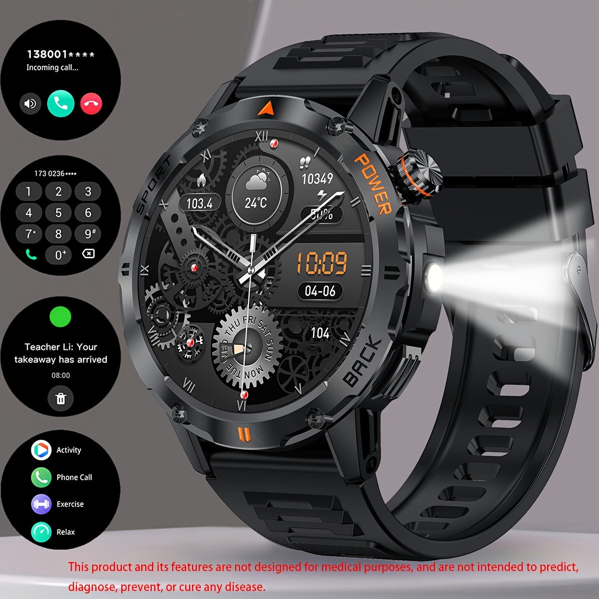 COIUSOR Men'S Smartwatch 1.53-Inch, Wireless Calling, LED Flashlight, Syncs Smartphone Information