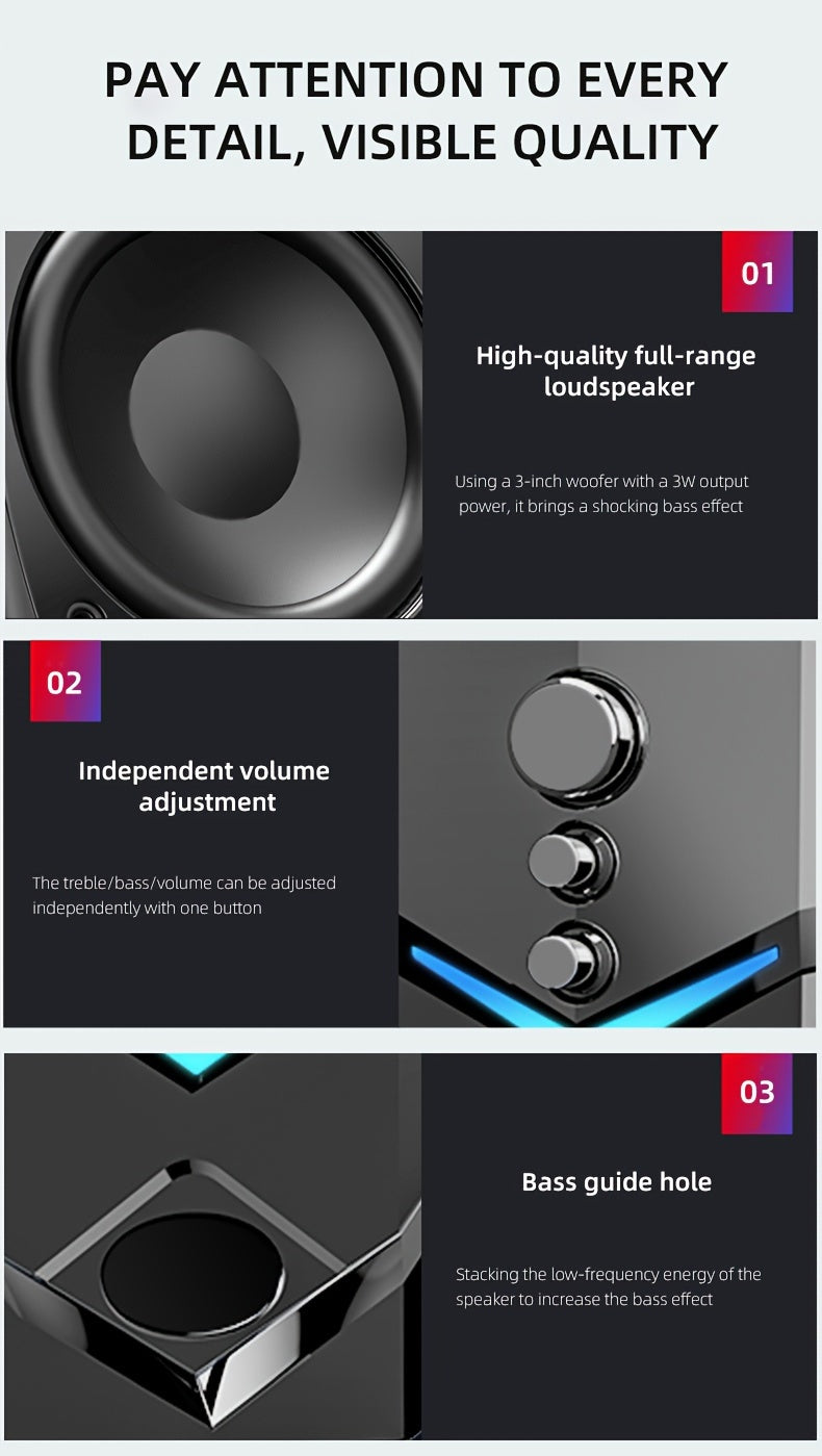 High-Quality 2.1 Stereo Desktop Speaker with LED Ambient Lighting