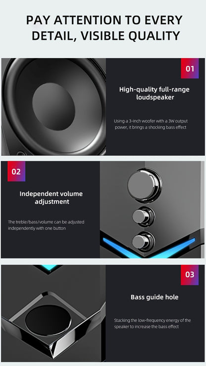 High-Quality 2.1 Stereo Desktop Speaker with LED Ambient Lighting