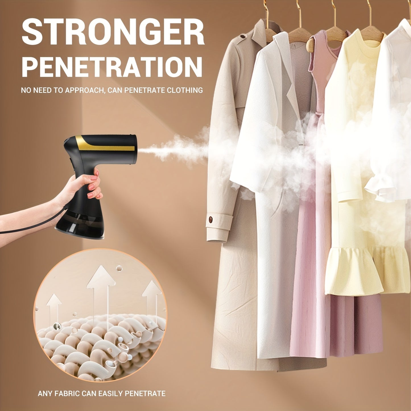 1500W Portable Garment Steamer - 230V, European Plug, Plastic, Wrinkle Removal for Clothes