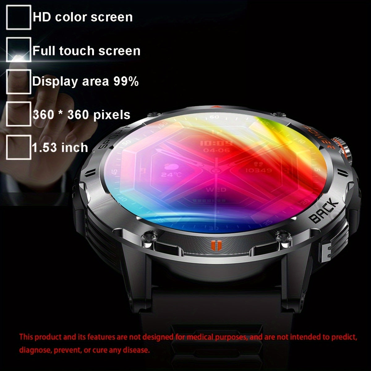 COIUSOR Men'S Smartwatch 1.53-Inch, Wireless Calling, LED Flashlight, Syncs Smartphone Information
