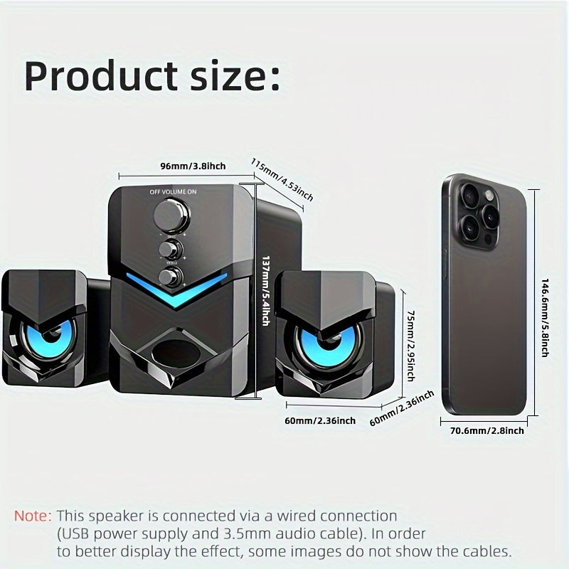 High-Quality 2.1 Stereo Desktop Speaker with LED Ambient Lighting