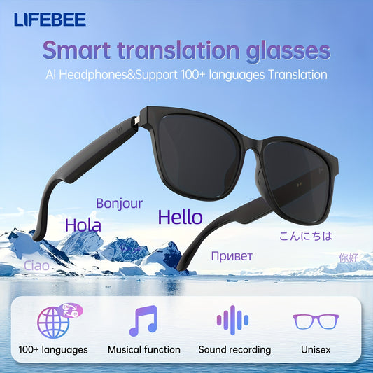 Smart Glasses with 144 Languages, Blue Light Filtering Polarized Lenses, Low Latency Audio