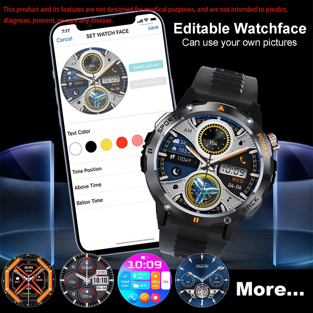 COIUSOR Men'S Smartwatch 1.53-Inch, Wireless Calling, LED Flashlight, Syncs Smartphone Information