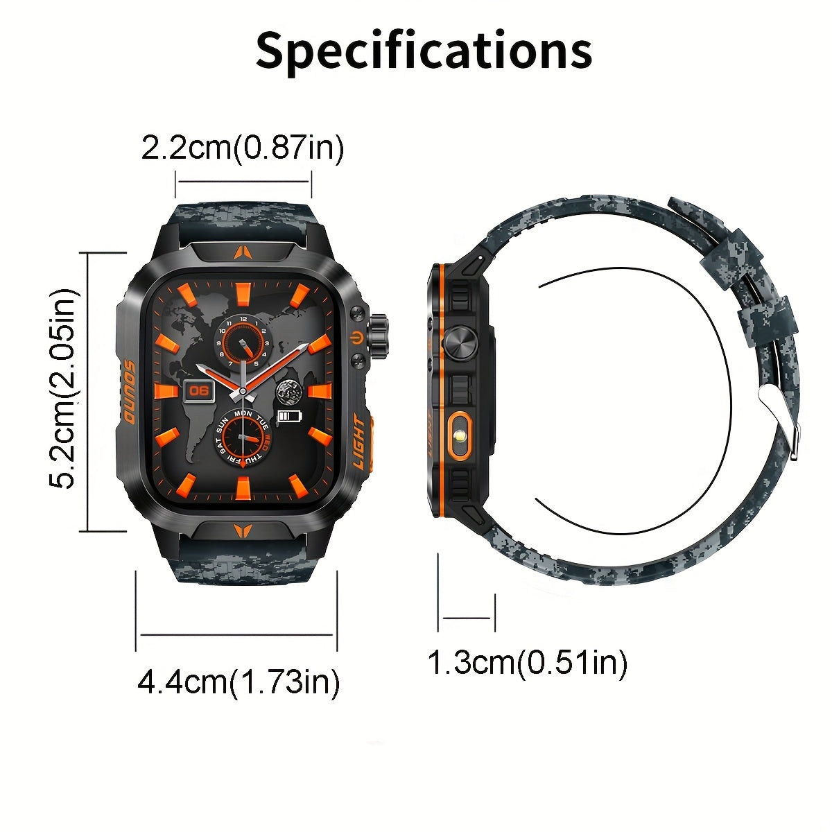 Brand New Stylish Square Men'S Outdoor Sports Smart Watch Wireless Call Flashlight AI Voice Assistant