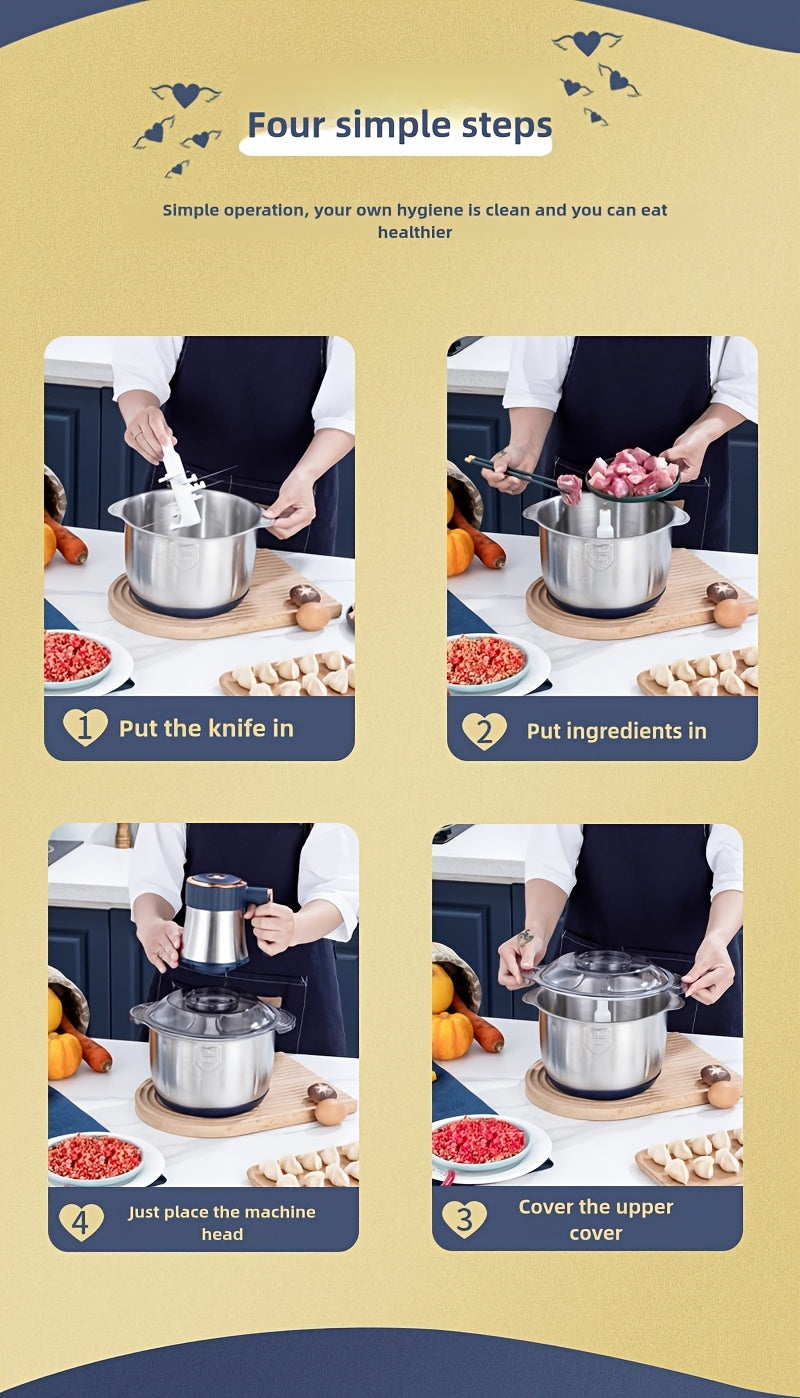 Electric Meat Grinder, Food Processor 5L Stainless Steel And Noodle Machine