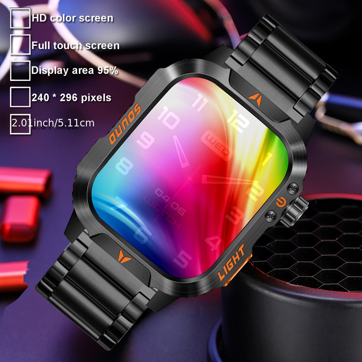 Brand New Stylish Square Men'S Outdoor Sports Smart Watch Wireless Call Flashlight AI Voice Assistant