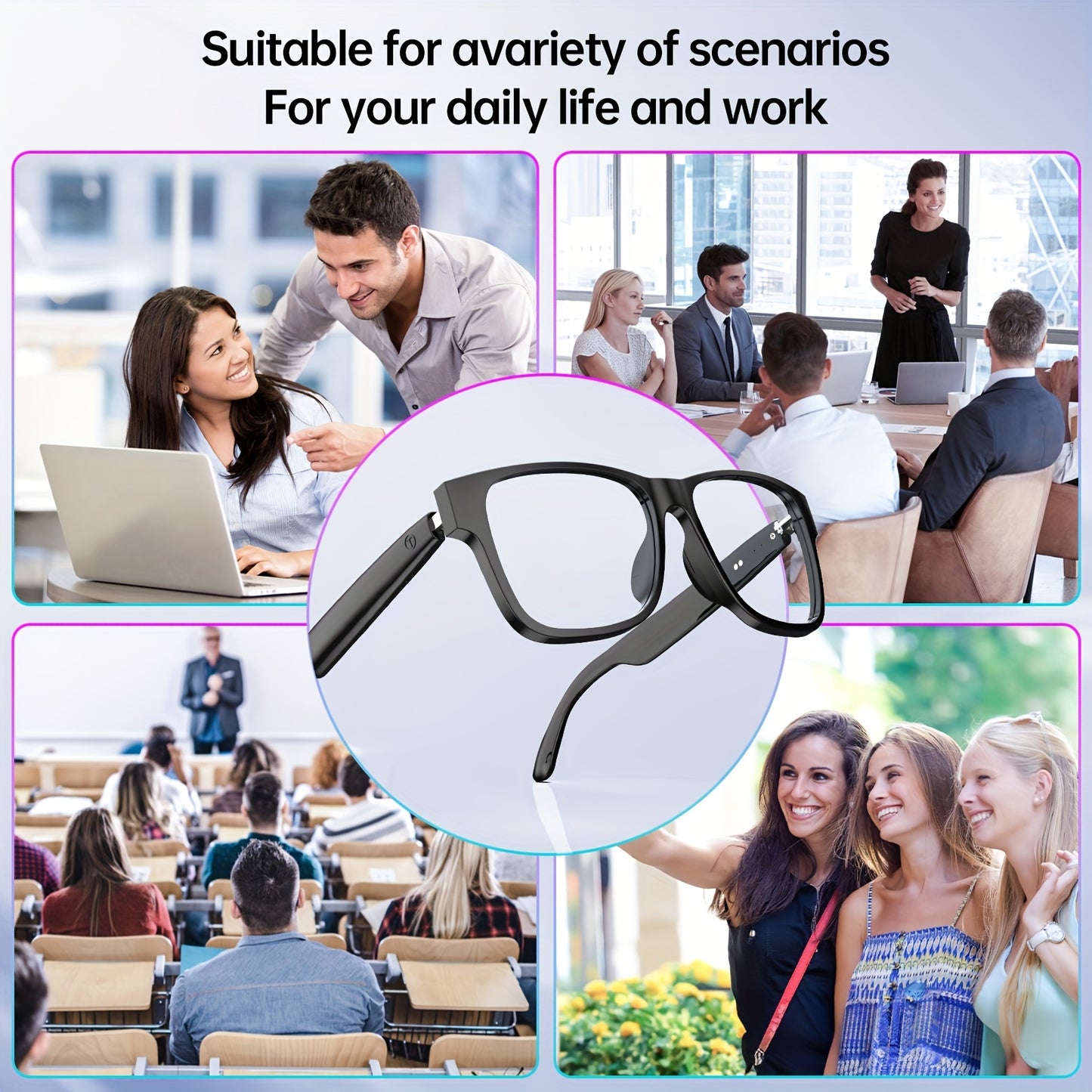 Smart Glasses with 144 Languages, Blue Light Filtering Polarized Lenses, Low Latency Audio
