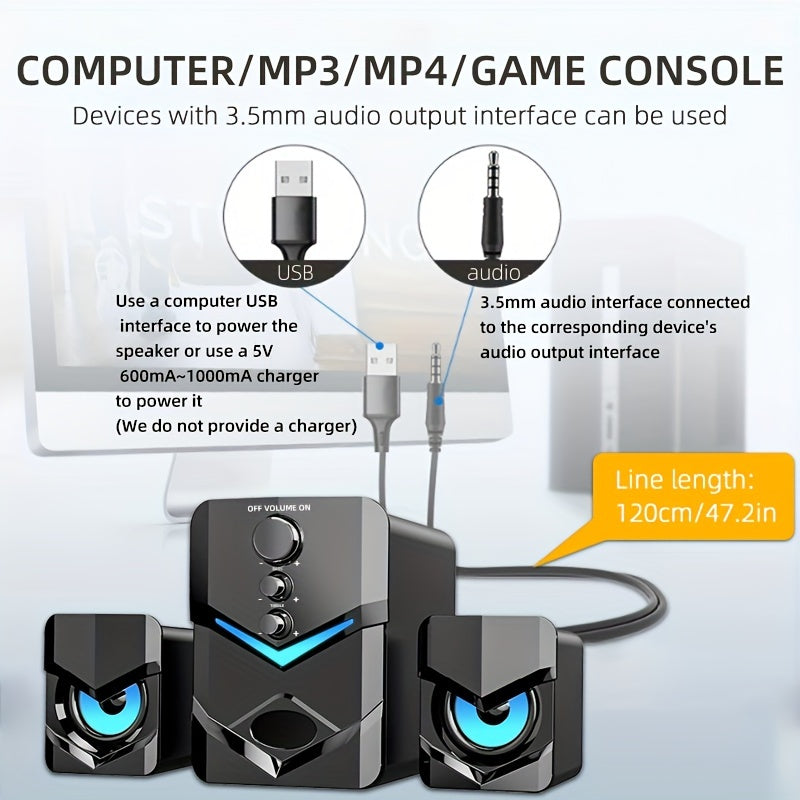 High-Quality 2.1 Stereo Desktop Speaker with LED Ambient Lighting